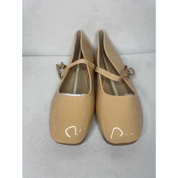 Beige Patent Leather Mary Jane Flats - Picture 1 of 5